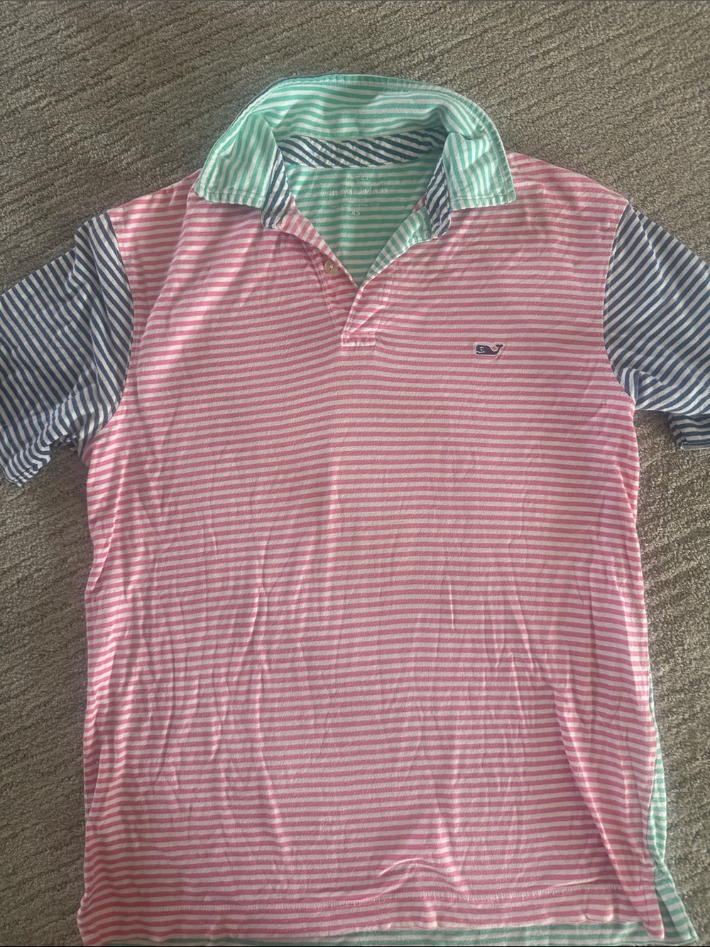 100% Cotton Vineyard Vines Pink, Mint & Navy Striped Polo XS